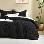 Litanika Comforters Black Oversized Queen Size, 3 Pieces Lightweight Solid Bedding Comforter Set, All Season Fluffy Bed Set (98x98In Comforter & 2 Pillowcases)