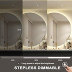 40"×28" LED Bathroom Mirror with Lights, Asymmetrical Smart Vanity Mirrors Wall-Mounted with Backlit, Anti-Fog Half Moon Mirror, Stepless Dimmable-3 Colors-Tempered Glass