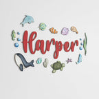 Custom Nursery Name Sign with Themed Decor Kit | Personalized Wooden Wall Art for Baby, Kids Room | Space, Jungle, Circus, Under the Sea, Woodland, Rainbow (60", Under the Sea)