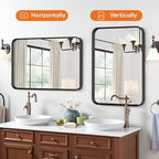 Bathroom Mirror 40x30 Inch Black Metal Framed Rounded Rectangle Vanity Mirror for Wall, Over Sink, Farmhouse, Restroom, Anti-Rust, Modern Decorative, Horizontal or Vertical Hanging