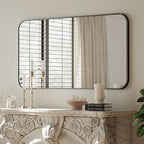 BEAUTYPEAK Black Rectangular Bathroom Mirror - 30" x 40" Wall Mounted Aluminum Alloy Frame Mirror with Rounded Corners for Bedroom Living Room, Horizontal or Vertical