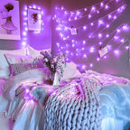 JMEXSUSS Purple Christmas Lights Indoor Outdoor Clear Wire, 66ft 200 LED Purple Lights for Christmas Tree, 8 Modes Deep-Violet String Lights Plug in for Christmas Bedroom Garden Party Xmas Decorations