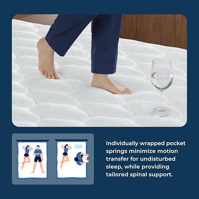 Vesgantti Queen Size Mattress 10 Inch, Fiberglass-Free | Cool Sleep Hybrid Mattress in a Box - Memory Foam & Pocket Springs, Ergonomic Design, Pressure Relief, Medium Firm Feel, 60"×80"×10"