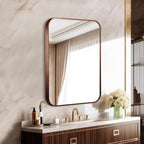 20"x30" Brushed Bronze Bathroom Mirror for Wall, Rounded Rectangle Mirror with Brown Metal Frame Hanging for Bathroom Entryway Vanity,Living Room,Bedroom,Vertical or Horizontal