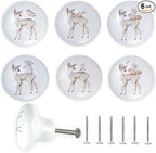 6 Pack 1.5" Ceramics Safari Nursery Kids Animal Unique Cute Cabinet Decorative Dresser Drawer knobs pulls (Deer)