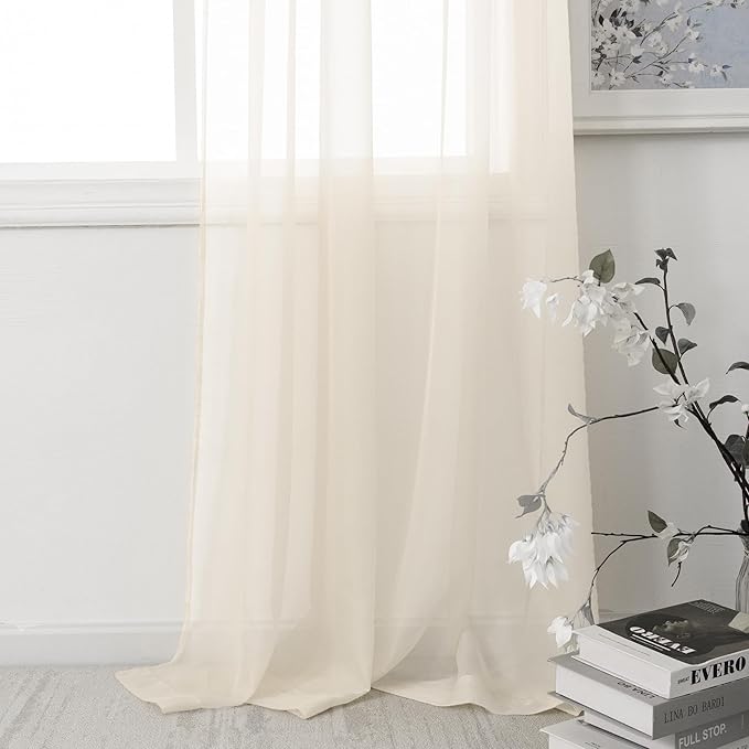 HUTO Beige Peach Ivory Cream Sheer Window Curtains 72 Inch Length Voile Curtains for Bedroom Living Room Nursery with Rod Pocket 2 Panels Each is 52 inches Wide