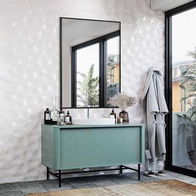 Bathroom Mirror 30x36 Inch, Black Frame Mirror 30"x36", Rectangle Wall Mounted Mirror, Metal Framed Vanity Mirror for Wall 30 by 36, Modern Mirror Hangs Horizontal Or Vertical