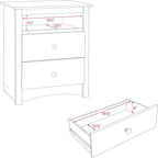 Prepac Sonoma 2 Drawer Nightstand: Elegant Bedroom Furniture, Bedside Table with Open Shelf, 23.25"W x 16"D x 28"H, Black