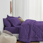Love's cabin California King Comforter Set Purple, 7 Pieces California King Bed in a Bag, All Season Bedding Sets with 1 Comforter, 1 Flat Sheet, 1 Fitted Sheet, 2 Pillowcase and 2 Pillow Sham