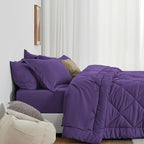 Love's cabin King Size Comforter Set Purple, 7 Pieces King Bed in a Bag, All Season Bedding Sets with 1 Comforter, 1 Flat Sheet, 1 Fitted Sheet, 2 Pillowcase and 2 Pillow Sham