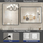 36x28 Inch LED Bathroom Mirror with Light,Black Metal Frame Lighted Vanity Anti Fog Dimmable Touch Switch