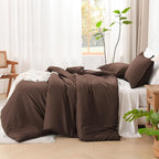 Litanika Brown Comforter Set King Size, 3 Pieces Lightweight Solid Bedding Comforter Set, All Season Fluffy Bed Set (104x90In Comforter & 2 Pillowcases)