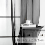 OVZME Voile Sheer Window Privacy Curtains, Rod Pocket Elegant Airy Sheer Curtains Drapes for Living Room/Bedroom, Black, W42 x L63, 2 Panels