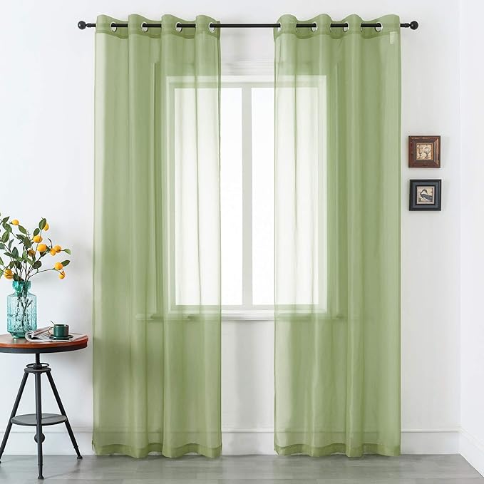 DUALIFE Sage Green Sheer Grommet Curtains 120Inches Extra Length for Bedroom -Light Filttering Curtains Drapes 2 Panels for Living Room Party Backdrop?52W X 120L Inch