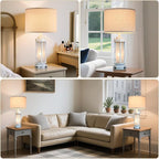 25" Rustic Table Lamps Set of 2, Vintage Nightstand Lamps with 2 USB Ports, Farmhouse Antique White Desk Lamp with Glass Night Light for Living Room Bedroom Dorms, 4 Bulbs Included