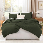 Litanika Dark Olive Green Comforter Set King, 3 Pieces Solid Bedding Comforter Set, All Season Fluffy Bed Set (104x90In Comforter & 2 Pillowcases)