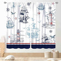 Nautical Curtains, Vintage Marine Coastal Sailboat Compass Anchor Ocean Beach Lighthouse Watercolor Blue Decorative Drapes for Bedroom Living Room Kitchen Bathroom Window 2 Panels, 42"x54" Inch
