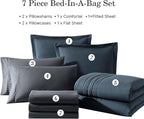 Monbix Full Size Comforter Set - 7 Pieces Blue Grey Bed in a Bag Full Size Bedding Sets with Comforters, All Seasons Comforter with Sheets,Pillowcases & Shams