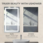 USHOWER LED Bathroom Mirror 48x36 Inch with Lights - Frameless Tempered Glass LED Backlit Lighted Mirror for Bathroom Vanity with Anti-Fog, 3 Colors Dimmable, Memory Function, Wall-Mounted