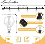 Brightever 200FT Outdoor String Lights Dimmable LED Outside Patio Lights with 100+4 Shatterproof G40 Globe Edison Bulbs, Connectable Commercial String Hanging Lights for Backyard Party Porch Garden
