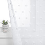 MYSKY HOME Short Curtains for Small Window - 45 Inch Long White Sheer Voile Panels with Pom Pom Trim for Kitchen, Bedroom, Living Room, Cafe, Nursery - 2 Sets - 52 x 45 Inch