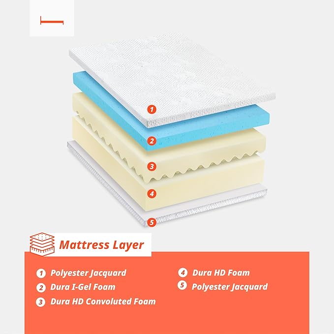 PrimaSleep Queen Mattress, 6 Inch Gel Memory Foam Mattress, Gel Infused for Comfort and Pressure Relief, CertiPUR-US Certified, Bed-in-a-Box, Medium Firm, Queen Size