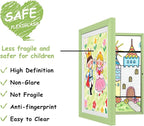 KINLINK A4 Kids Art Frames Set of 2, Solid Wood Kids Artwork Frames Changeable with Acrylic Front Opening Holds 150 Pictures, Art Frame for Kids Artwork with Mat or without Mat, Light Green
