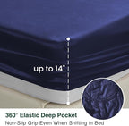 Love's cabin Satin Queen Sheets Set - 4 Piece Navy Blue Silky Bed Sheets with Deep Pocket, Luxury Silk Feel Satin Queen Size Sheet Set (1 Flat Sheet,1 Fitted Sheet,2 Pillow Cases)