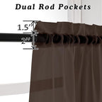 OVZME 2 Panels Chocolate Brown Sheer Valance - Short Fresh Sheer Curtain Valances for Windows Basement Semi Sheer Valances for Kitchen Window Dressing with Dual Rod Pocket, 42" Wx14 L