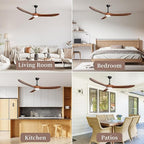 Obabala Ceiling Fans with Lights and Remote, 70inch Outdoor Ceiling Fan 3 Solid Wood Blades Fan with 3 Downrods for Patios, Modern Ceiling Fan with Noiseless Reversible DC Motor (Solid Wood, 70in)