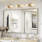 60x36 Inch Brushed Nickel Bathroom Mirror, Large Brushed Silver Metal Framed Wall Mirror, Rounded Corner Rectangle Modern Vanity Mirror, Tempered Glass, Anti-Rust, Shatterproof (Horizontal/Vertical)