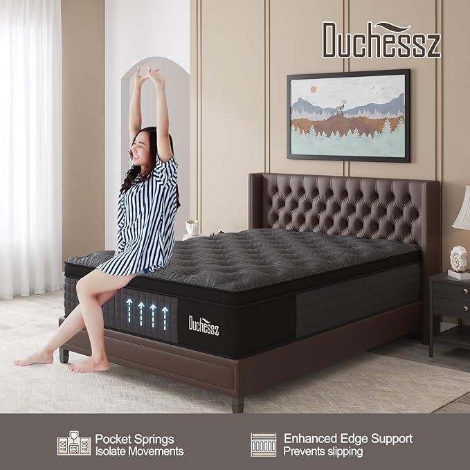 Twin Mattress, 14 Inch Hybrid Mattresses Black with Gel Memory Foam and Individually Pocket Innerspring Euro Top Medium Firm for Motion Isolation, Edge Support, 100 Night Trial