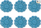 6PCS Vintage Floral Daisy Ceramic Dresser Drawer Knobs Elegant Cabinet Cupboard Door Hardware Pull Handles w/Screws Aqua Blue