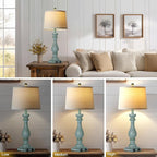 29" Tall Coastal Table Lamps Set of 2,Retro Blue Bedside Lamps with USB C+A Ports & AC Outlet,3-Way Dimmable Touch Lamp for Night Stands Living Room Bedroom,Blue