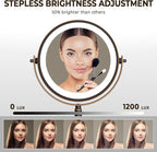 8" Wall Mounted Lighted Makeup Mirror, 3000mAh Rechargeable Double Sided 1X/10X Magnifying Mirror with Hook, 3 Color Lights Touch Dimmable 360° Rotation Vanity Mirror for Bathroom (Antique Bronze)