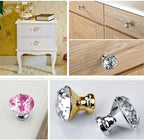 30mm Kitchen Cabinet Knobs Drawer Pull Handle Hardware, Crystal Clear Pink Glass Round Diamond Shape Dresser Closet Bi-fold Door Bathroom Cupboard Desk Nightstand Bookcase Furniture Drawer Knob, 12PCS