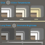 20 x 28 Inch LED Bathroom Mirror with Lights, Front & Back Lit Mirrors for Bathroom Wall Mount, Aluminum Black Frame Decor, Anti-Fog, Dimmable 3 Colors, Shatter-Proof Tempered Glass, Motion Sensor