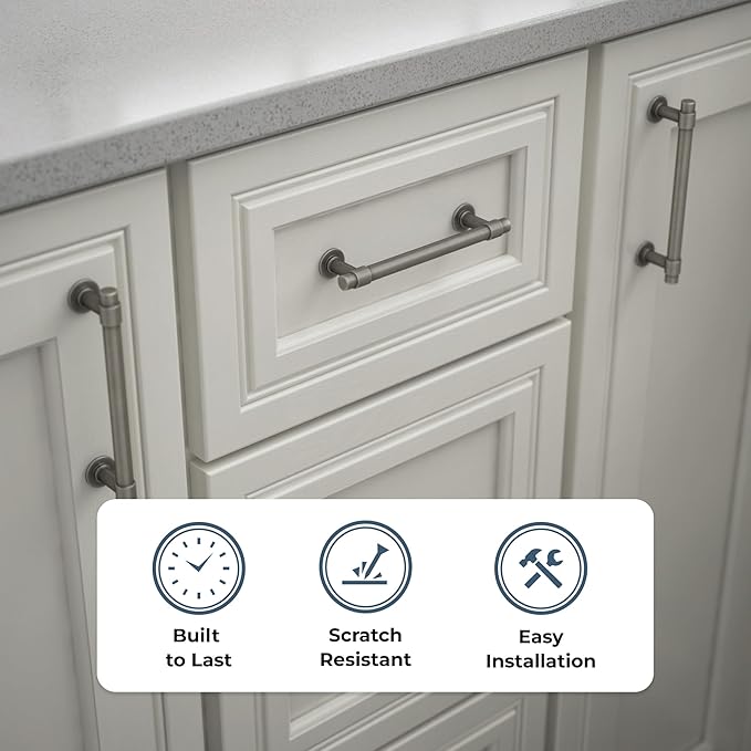 Franklin Brass - Francisco Heirloom Silver Cabinet Handles 4 Inch (4") Hole Center Pulls | Easy Install, Durable Hardware for Kitchen Cabinet Door, Drawers, Dresser Pull, Furniture (10 Pack)