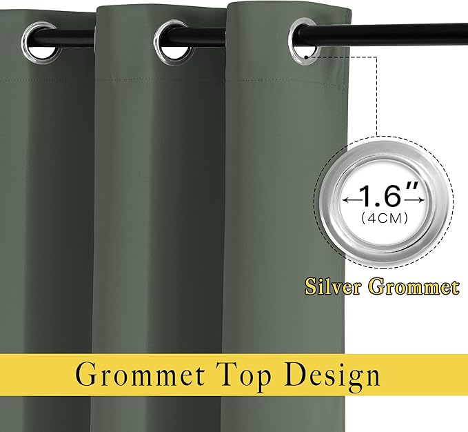 NICETOWN Blackout Bedroom Curtains 66 inches Long, Grommet Light Reducing Thermal Window Treatments Solid Room Darkening for Living Room, Set of 2, W66 x L66, Dark Mallard
