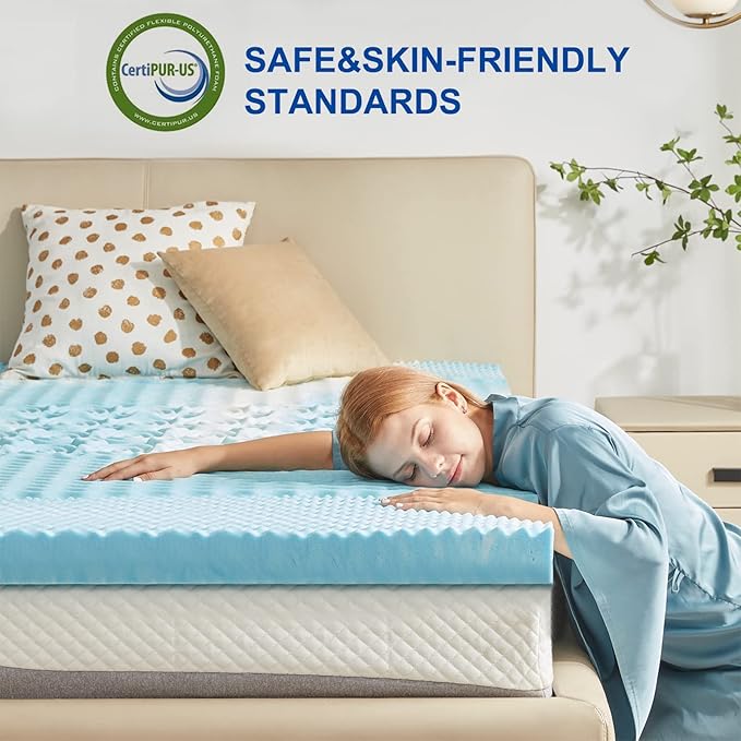 SINWEEK 3 Inch Mattress Topper 5-Zone Memory Foam Mattress Topper Pressure Relieve Soft Mattress Pad, CertiPUR-US Certified, Twin Size Blue
