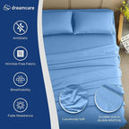 DREAMCARE Queen Size Sheets - Cooling Bed Sheets - 4pcs Set - up to 15" Deep Pocket Queen Sheet Set - Sheets Queen Size Bed - Soft & Long Lasting 100% Fine Brushed Polyester with Side Pocket - Lblue