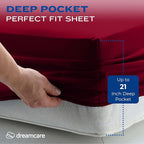 DREAMCARE California King Sheet Sets – 4 pcs Cooling Sheets – up to 21” Deep Cal King Sheets – Hotel Luxury Pillowcases – Superior Softness 100% Fine Microfiber with Side Pocket –Burgundy