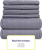 Cal King Size Bed Sheets - 6 Piece 1500 Supreme Deluxe Collection Deep Pocket Ultra Soft California King Sheet Set Bedding - 2 Extra Pillow Cases, California King, Classic Stripe Navy