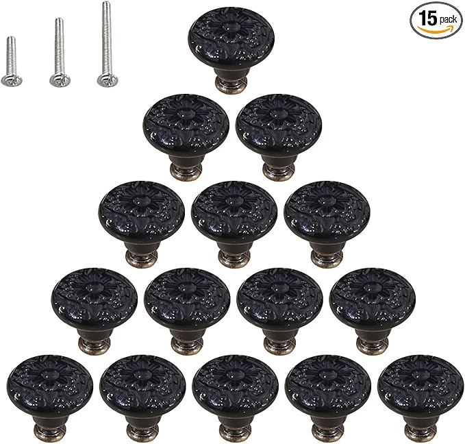 HUAMULAN 15 PCS Cabinet Knobs Glossy Ceramic Dresser Mushroom Table Drawer Cupboard Pull Furniture DIY Wardrobe Solid Color Vintage Handle,with 3 Size Mounting Screws