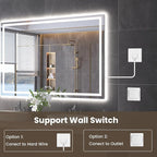 60"X24" LED Bathroom Mirror with Front Lights and Backlit, Anti-Fog, Dimmable, Shatter-Proof Tempered Glass, Lighted Bathroom Vanity Mirror for Wall with 3 Colors, Memory Function