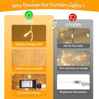 HEYFUNi 304 LED Curtain Lights Outdoor, 9.8Ft*9.8Ft Hanging String Lights Plug in with 8 Modes, Connectable Curtain Fairy Lights for Bedroom, Dorm, Christmas, Wall, Backdrop, Wedding Decor, Warm White