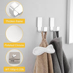 BESy Brass Clothes Hook Single Towel Hook for Bathroom Kitchen Garage Square Style Robe Hooks Coat and Hat Hook, Self Adhesive with Glue or Wall Mounted with Screws, Four Packs, Polished Chrome