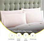 Sweet Home Collection 7 Piece Comforter Set Bag Solid Color All Season Soft Down Alternative Blanket & Luxurious Microfiber Bed Sheets, Pale Pink, Full
