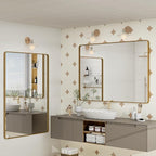 50x40 Inch Gold Bathroom Mirror, Rounded Rectangle Gold Frame Mirror, Brushed Gold Brass Bathroom Vanity Mirror Wall-Mounted, Anti-Rust, Hangs Horizontally or Vertically