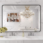 LOAAO 48X30 Inch Black Metal Framed Bathroom Mirror for Wall, Matte Black Bathroom Vanity Mirror Farmhouse, Large Rounded Rectangle Mirror, Anti-Rust, Tempered Glass, Hangs Horizontally or Vertically